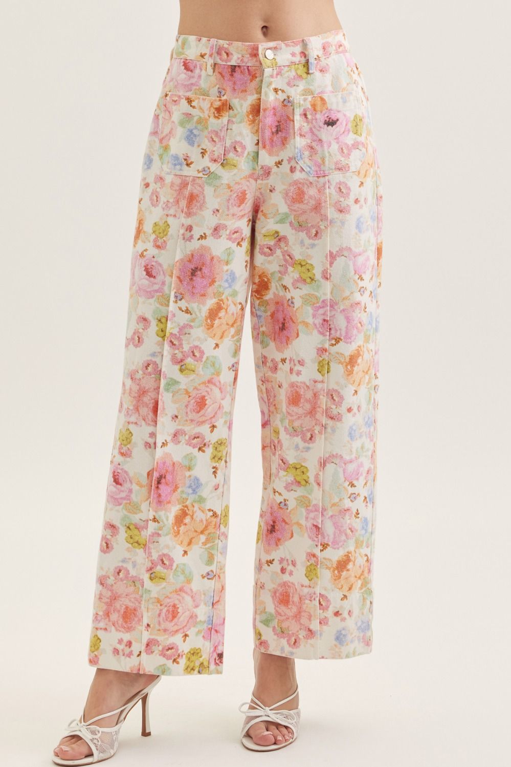Botanical print wide leg pants