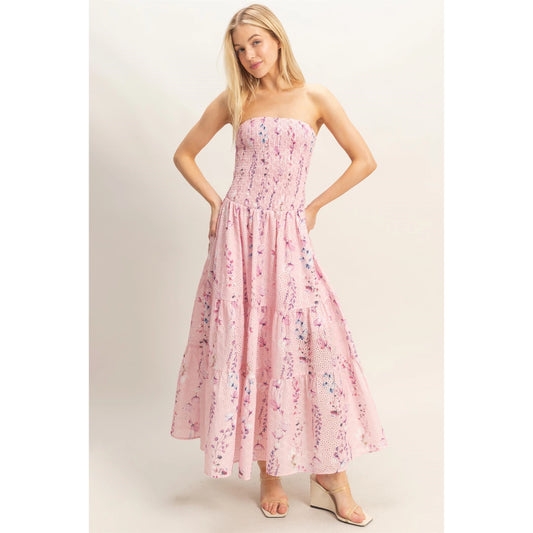 Strapless Smocked Floral Dress